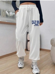 Resim Letter Graphic Drawstring Waist Slant Pocket 4 Mevsim Eşofman Beyaz 