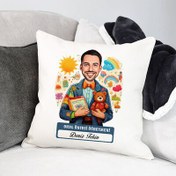 Resim En Başarılı Erkek Okul Öncesi Öğretmeni Karikatürlü Yastık 