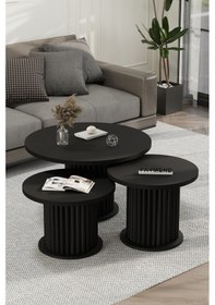 Resim Faymend Nuuny Bohem Modern 3'lü Ahşap Sehpa 'siyah' Mat Siyah 