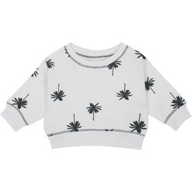 Resim Antebies Organik Beyaz Palmiye Desenli Manşetli Erkek Bebek Sweatshirt 