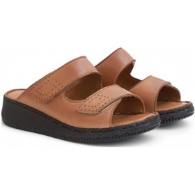 Resim Konfores 2122 Ultra Hafif Esnek Tabanlı Hakiki Deri Tam Anatomik Kadın Terlik Taba 