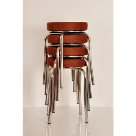 Resim Akk Ticaret 4 Adet Kiremit Renkli Kumaş Nikelajlı Demir Tabure Mutfak Taburesi 