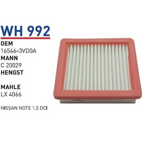 Resim WUNDER WH992 HAVA FİLTRESİ - NİSSAN NOTE 1,5 DCİ 