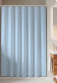 Resim Jackline Mavi Polyester Kumaş Banyo Perdesi Yerli Üretim Duş Perdesi Plastik C-halka 
