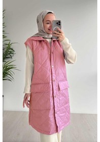 Resim Ka Hijab Cep Detay Kapitone Yelek - Pembe Pembe 