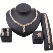 Resim 1 Set Kadınlar İçin Basit Tatil Yılbaşı Alaşım Rhinestones Kolye Küpe Bileklik Yüzük Seti, Yaprak Şekli, Ocak Doğum Taşı, Parti, Düğün, Noel Kostüm Takı 