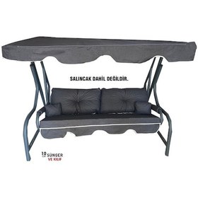Resim 3 Kişilik Lüks Vip Salıncak Minderi Düğmeli-Süngerli Siyah (552012526) 
