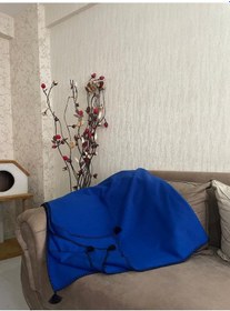 Resim Püsküllü Çoban Dikişli Tek Kişilik Polar Battaniye 150x180 Cm Mavi 