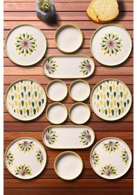 Resim Nandy Home 14 Parça 6 Kişilik Handmade Yeşil Nokta Kahvaltı Takımı - Lüx Kahvaltılık Sunum Seti Yeşil 