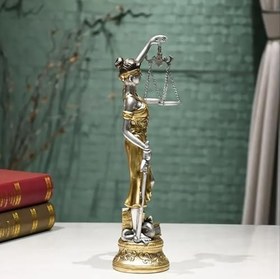 Resim Adalet Tanrıçası Heykeli, 37 cm, Altın ve Gümüş Renk, Reçine Malzeme, Dekoratif Ofis ve Ev Aksesuarı 