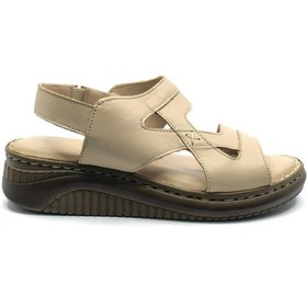 Resim Venüs Poni Hakiki Deri Comfort Ortopedik Kadın Sandalet Bej 
