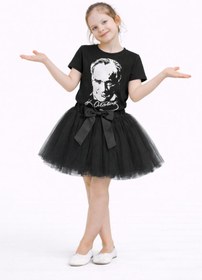 Resim Kuraff Giyim 23 NİSAN 29 EKİM KIZ ÇOCUK BAYRAMA ÖZET TÜTÜ ETEK VE T-SHIRT 