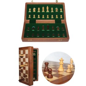 Resim MCM Group Mıknatıs Taşlı Ahşap Katlanabilir Kutulu Satranç Oyunu 12.5 cm G610 - Lisinya 