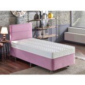 Resim Niron Pinky Tek Kişilik 90 x 190 Cm Yatak Seti - Pembe Kumaş Baza, Başlık ve Yatak Takımı 