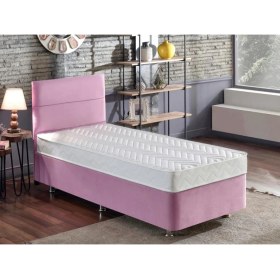 Resim Niron Pinky Tek Kişilik 90 x 190 Cm Yatak Seti - Pembe Kumaş Baza, Başlık ve Yatak Takımı 