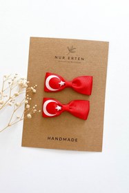 Resim By Nur Erten Türk Bayraklı Kırmızı Beyaz Çocuk Fiyonk Saç Tokası 