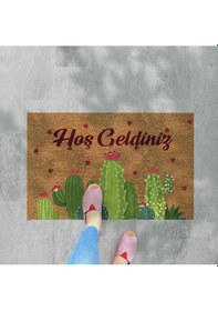 Resim Kaktüsler Temalı Coco Görünümlü Dekoratif Kapı Önü Ve Iç Mekan Paspası Beyaz 