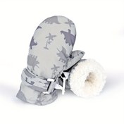 Resim Çocuk Kışlık Kayak Eldiveni | Dinozor Baskılı, Polar Sıcak Paspas, Polyester Karışımı, Geçirmeli Kapama 