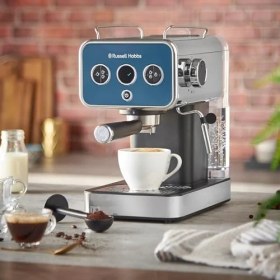 Resim Esmo Home Russell Hobbs Espresso Makinesi Distinctions Paslanmaz Çelik Okyanus Mavisi (15 Bar, 1 ve 2 Bardak Takma, Ese Pedleri, Otomatik Dozajlama ve Man.seçeneği, Sıcak Su ve Süt Köpüğü Için Buhar Nozulu) 