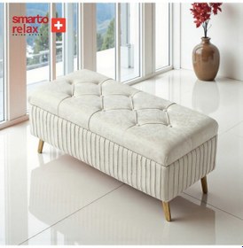 Resim Smarto Relax Puf Appenzell Sandıklı Kapitoneli Ayaklı Dekoratif 100x40x45 Cm Ekru Ekru 