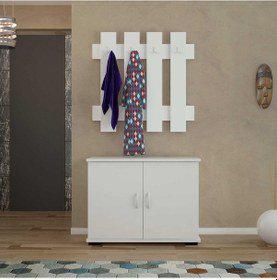 Resim Modilayn Fulya Portmanto Vestiyer Askılık Ayakkabılık Dolabı, Beyaz Beyaz 