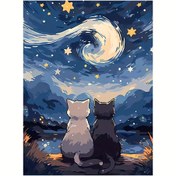 Resim İki Kedi Geri Elmas Boyama Araçları Yetişkinler için 5D DIY Elmas Sanat Aracı Başlangıç Yuvarlak Tam Elmas Taş Boyama Sanatı Dekorasyon Hediye Ev Duvar Sanatı, El İşleri ve Dikiş Malzemeleri Bulmaca ve Rahatlama 