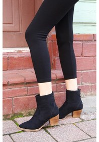 Resim Shoetek Eliana Kadın Bot Kalın Topuklu Arkadan Fermuarlı Siyah Süet Siyah Suet Siyah 