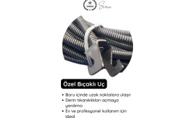 Resim Svein #kanalaçıcı 7 Metre Spiral Kanal Açma Susta Matkap Uyumlu Bıçaklı Pimaş Gider Açıcı Boru Temizleme Aparatı Klozet Lavabo Profesyonel Tıkanık Boru Tamir Pratik Derin Temizlik Esnek Çelik Hortum 