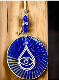 Resim Gold Puantiyeli Mavi Cam Nazar Boncuklu Göz Duvar Süsü 02-10mm 5yards 