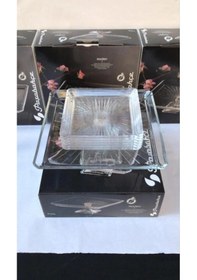 Resim Madlen Kare Ayaklı Servis Tabağı Ve 6 Adet Kare Tatlı Tabağı 950007-68307 Şeffaf 