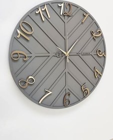 Resim Çizgili Dekoratif Duvar Saati Antrasit ve Altın 50x50cm Sessiz Mekanizma 
