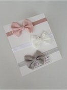 Resim swan butik Kız Bebek Çocuk Bandana Toka Seti 3'lü Pudra Pembe, Beyaz , Gri Fiyonk 