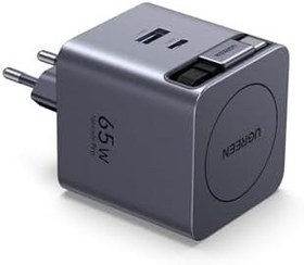 Resim UGREEN 65W Makaralı Dahili Kablolu GaN Hızlı Şarj Cihazı, 2xUSB-C, 1xUSB-A, Gri, 65825 