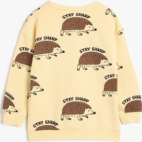 Resim Koton Sweatshirt Uzun Kollu Bisiklet Yaka Kirpi Baskılı Şardonlu Pamuklu Sarı Desenli 5smb10130tk Sarı 