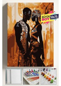 Resim Sayılarla Boyama Seti Numaralı Tuval Fırça Boya Dahil Kasnaklı Set 50x70 Cm - Afrikalı Sevgililer 