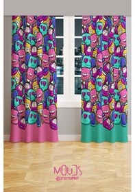 Resim Sevimli Emoji Desen Fon Perde Genç Odası Oturma Odası Süet Baskılı Ekstrafor Büzgü 2 Kanat Prd-2025 Çok Renkli 