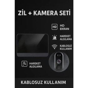 Resim Hareket Algılayıcı Güvenlik Kamerası Kablosuz Dijital Kapı Dürbünü ve Zil 