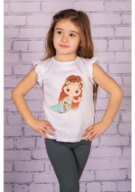 Resim Zeyland Kız Bebek Deniz Kızı Baskılı Beyaz Kolları Fırfırlı T-Shirt-Beyaz 
