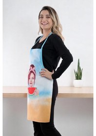 Resim Siyah Chef Leke Tutmaz Kumaş Mutfak Önlüğü Mavi 