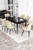 Resim Canisa Concept Via Serisi 80x132 Açılabilir Mutfak Masası Takımı Siyah Mermer Desen Masa 6 Krem Sandalye 