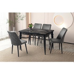 Resim Ahşap Salon Yemek Masa Sandalye Takımı 4 Sandalyeli Yandan Açılır Siyah Mermer Desen 70x110cm Siyah Mermer-gri 