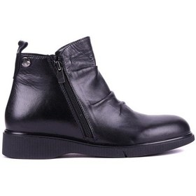 Resim Shoetyle - Hakiki Deri Siyah Renk Kırışık Detaylı Kadın Bot - 25102554-1396 Siyah 