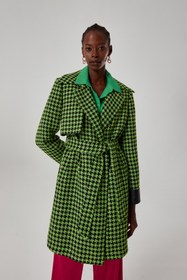 Resim Mizalle Siyah Yeşil Kaz ayağı Desenli Tüvit Kaban 