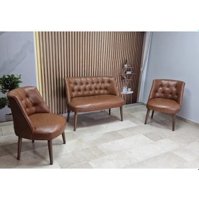 Resim Azra Mobilya Deri Çay Seti Koltuk Takımı - Bekleme Salonu - Cafe Mobilya - Ofis Mobilya - Balkon Mobilya Kahverengi 