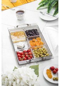 Resim Akrilik Barok Füme 6 Bölmeli Tek Kapaklı Büyük Kahvaltılık Füme 