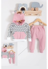 Resim Minik Ayıcıklar Desenli 2'li % 100 Pamuk Kız Bebek Takımı Pembe 