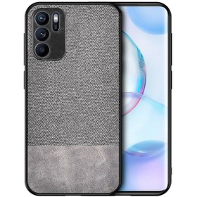 Resim Microcase Oppo Reno 6 4g Fabrik Kumaş Ve Deri Desen Kılıf - Gri 