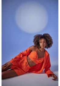 Resim Yake Store Oversize Model Düğme Kapamalı Leti Gömlek Turuncu Turuncu 