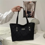 Resim Kadınlar İçin Şık Siyah Naylon Tote Çanta - Büyük Kapasiteli, Fermuarlı Kapatma, Sabit Omuz Askısı ve Polyester Astarı ile Alışveriş, Toplantılar, Günlük Kullanım, Akşam Aksesuarı, Metalik Düğme Detayları 