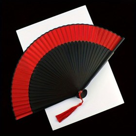 Resim 1 Adet Katlanabilir Fan, Çin Tarzı El Fanı, Saf Siyah Kırmızı Kung Fu Fanı, Dans Partisi Düğün Performans Fotoğraf Aksesuarları, Ev Odası Oturma Odası Ofis Dekoru Için, Anneler Günü Yeni Yıl Paskalya Hediyesi 